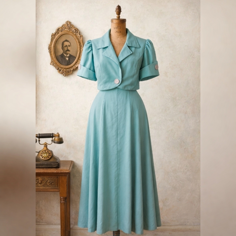Vintage 1960s Blue Mod Dress & Cropped Jacket Set • Made in Canada • Retro 60s